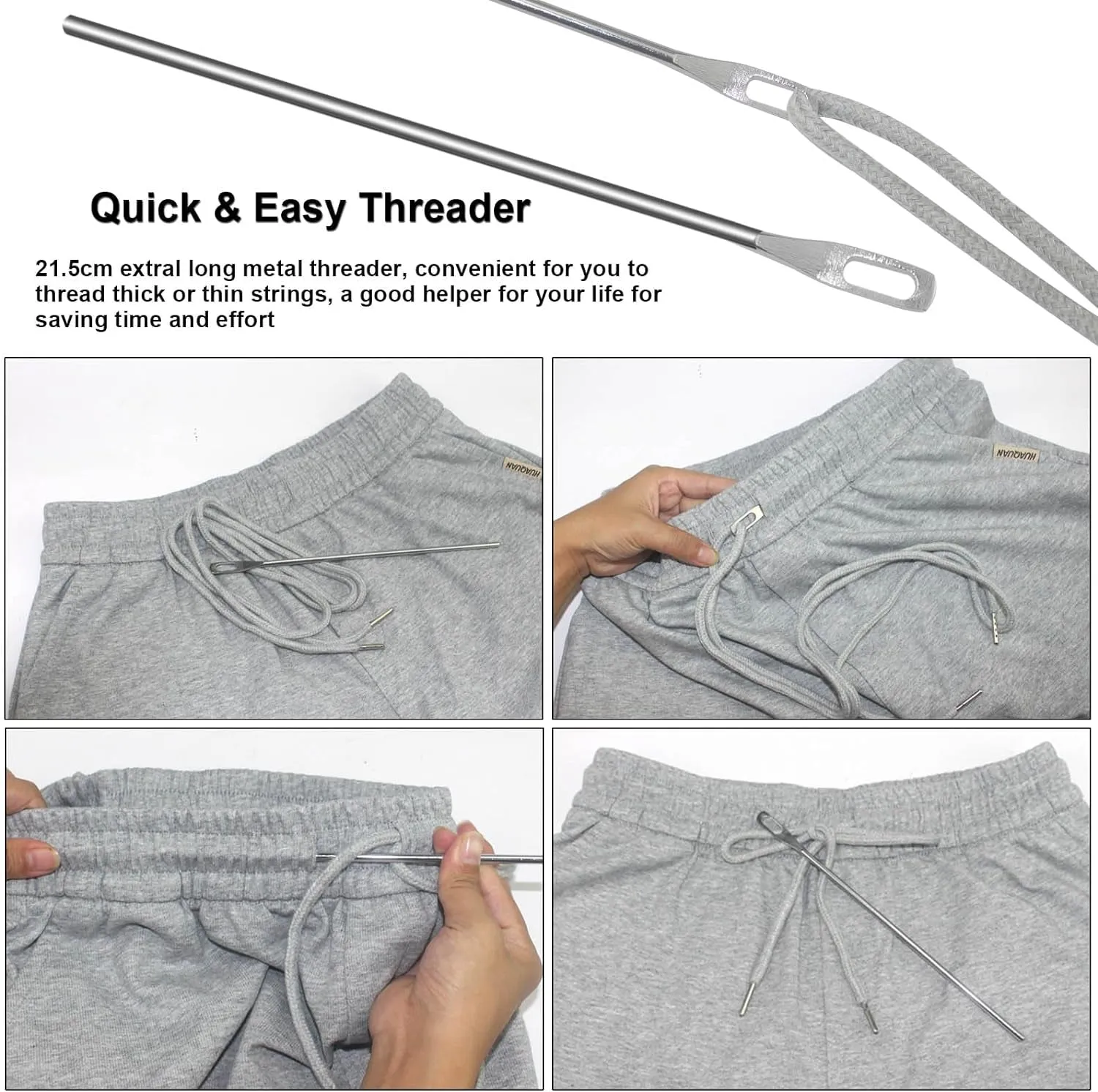 12 Pieces 66 Inches XL Lengthened Drawstring Cords Replacement Drawstrings with 4 Pieces Easy Threaders for Sweatpants Shorts Pants Jackets Coats