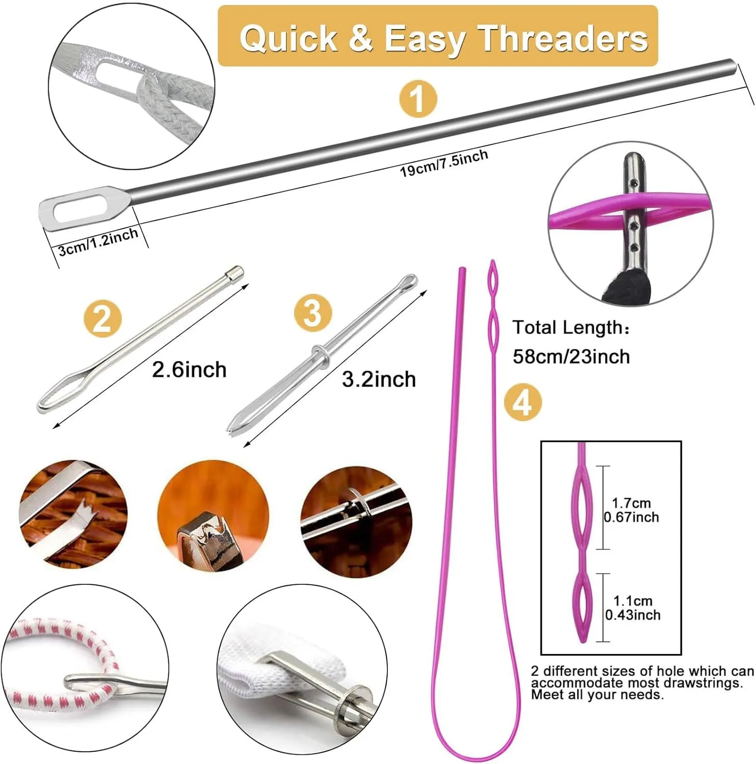 12 Pieces 66 Inches XL Lengthened Drawstring Cords Replacement Drawstrings with 4 Pieces Easy Threaders for Sweatpants Shorts Pants Jackets Coats