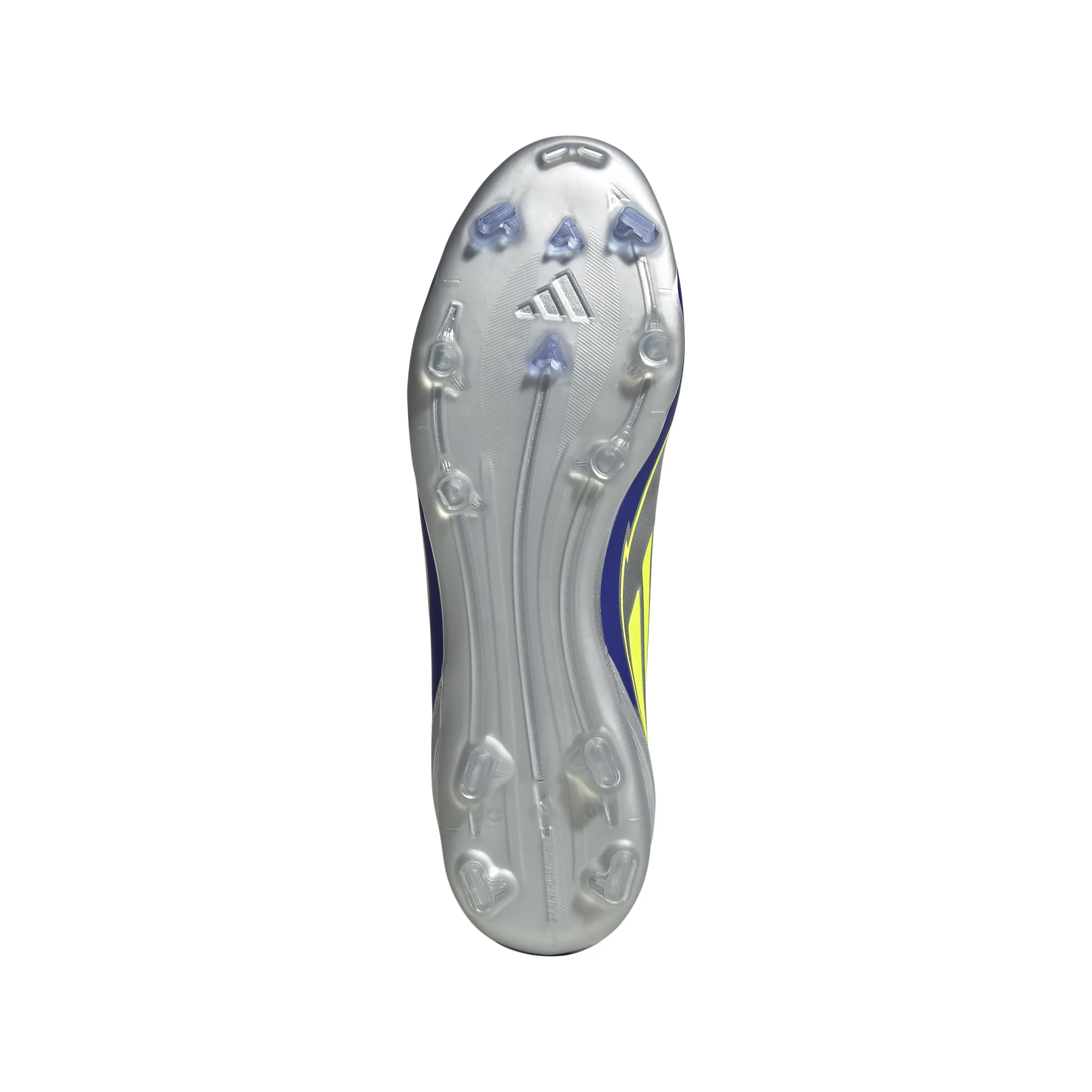 adidas F50 League Messi FG Firm Ground Soccer Cleats- Silver Metallic/Solar Yellow/Lucid Blue