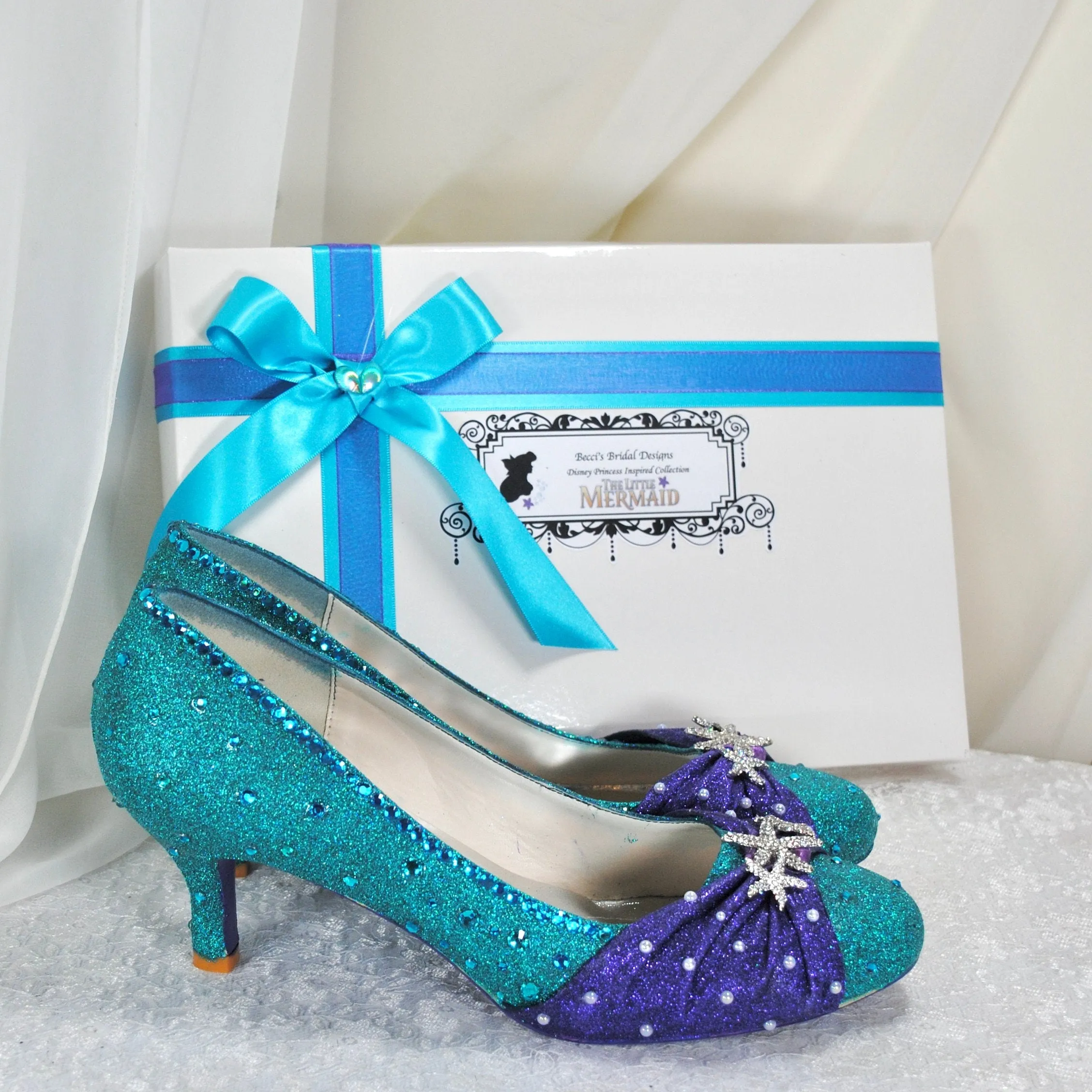 Ariel Mermaid Bridal Shoes - Princess Wedding Shoe - UK7/US9.5