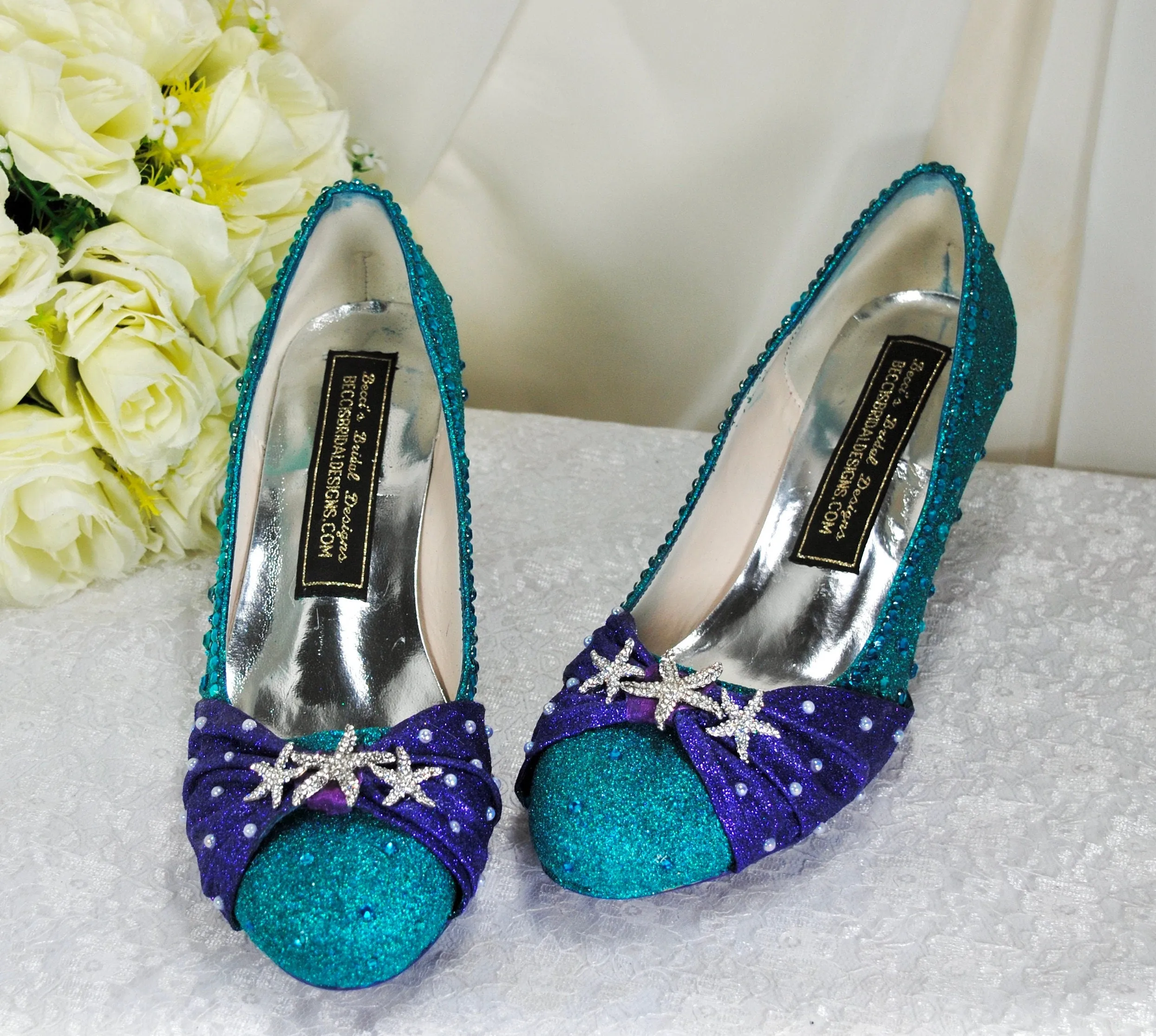 Ariel Mermaid Bridal Shoes - Princess Wedding Shoe - UK7/US9.5