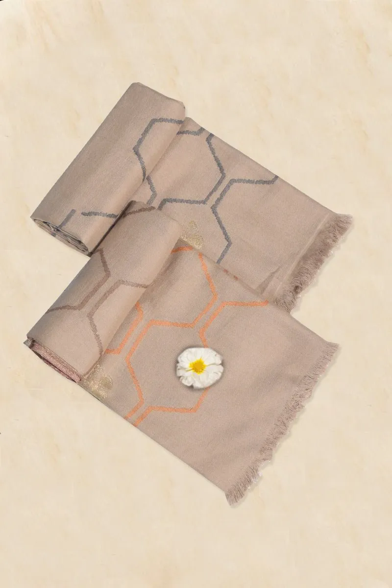 Beige Pashmina Woven Jacquard Shawl
