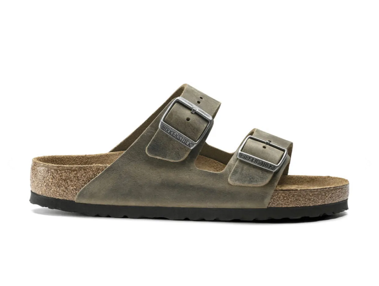 Birkenstock Arizona Faded Khaki Oiled Leather Soft Footbed Made In Germany
