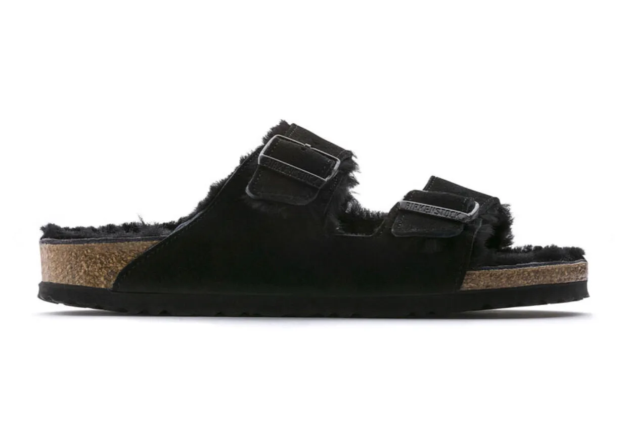 Birkenstock Arizona Fur Black Shearling Suede Leather Made In Germany