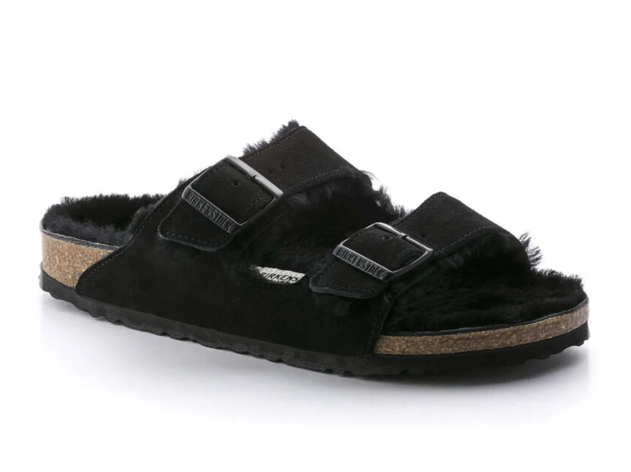 Birkenstock Arizona Fur Black Shearling Suede Leather Made In Germany