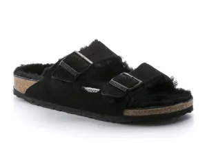 Birkenstock Arizona Fur Black Shearling Suede Leather Made In Germany