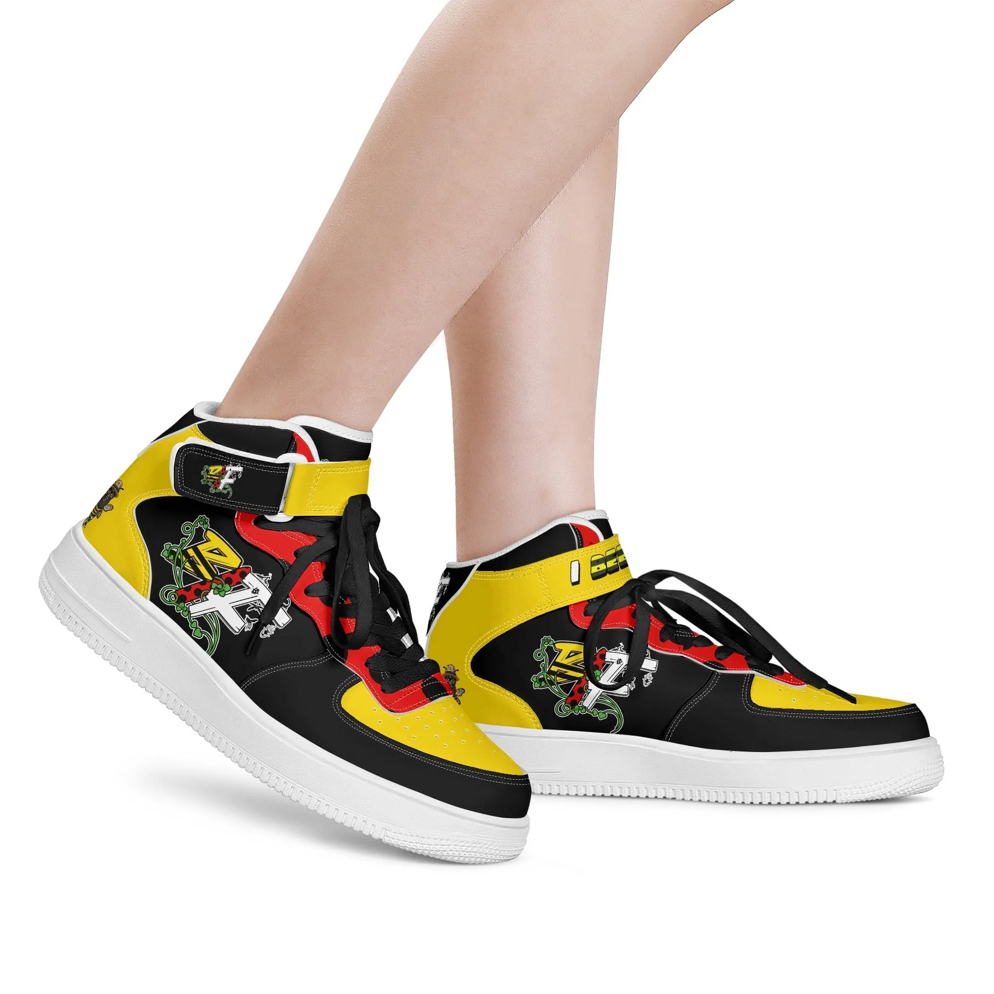 Blk Insct Famili Mens Upgraded High Top Leather Sneakers