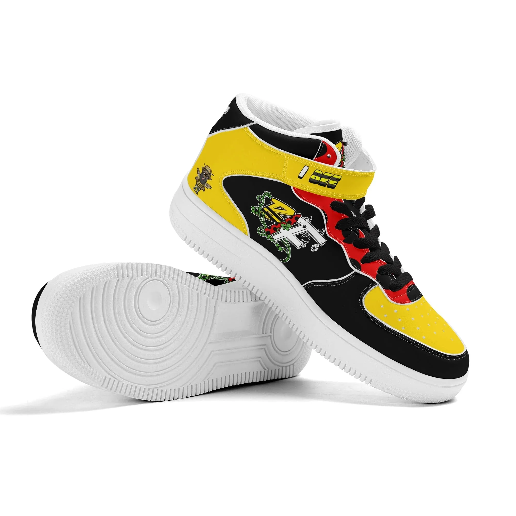 Blk Insct Famili Mens Upgraded High Top Leather Sneakers