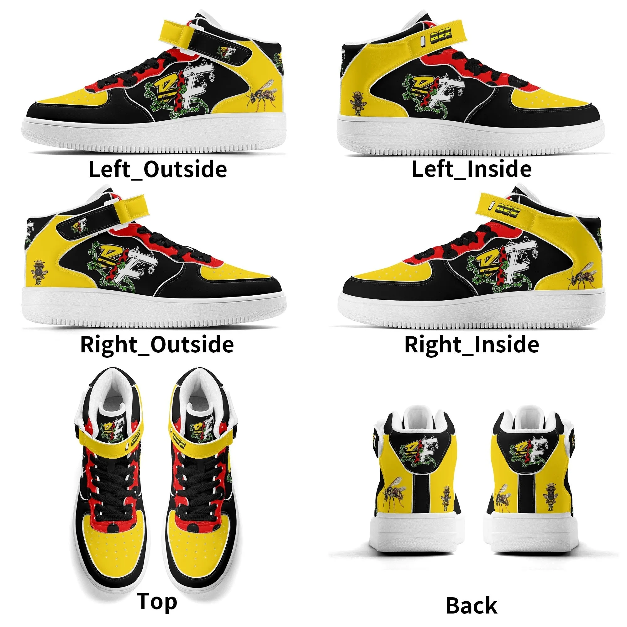 Blk Insct Famili Mens Upgraded High Top Leather Sneakers