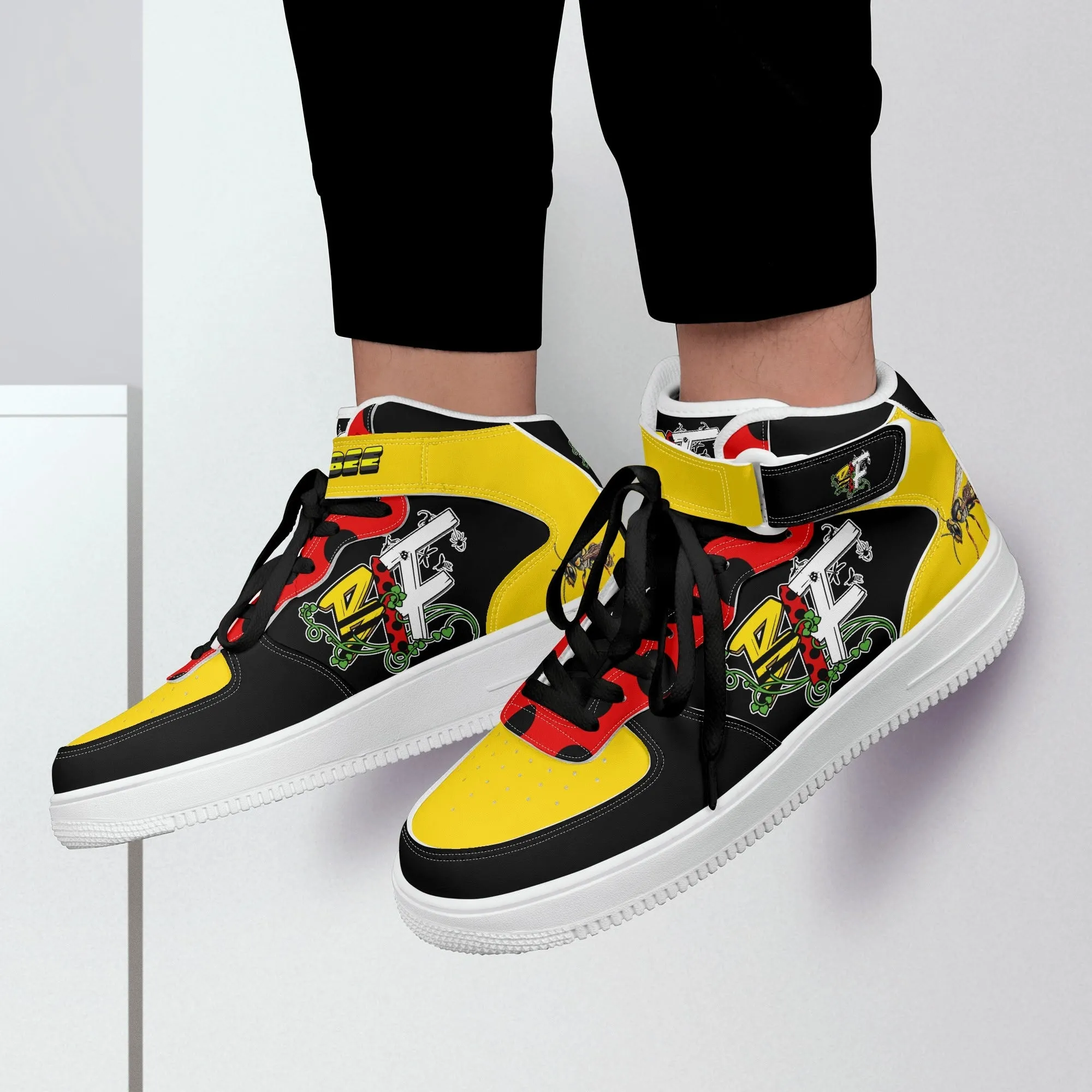 Blk Insct Famili Mens Upgraded High Top Leather Sneakers