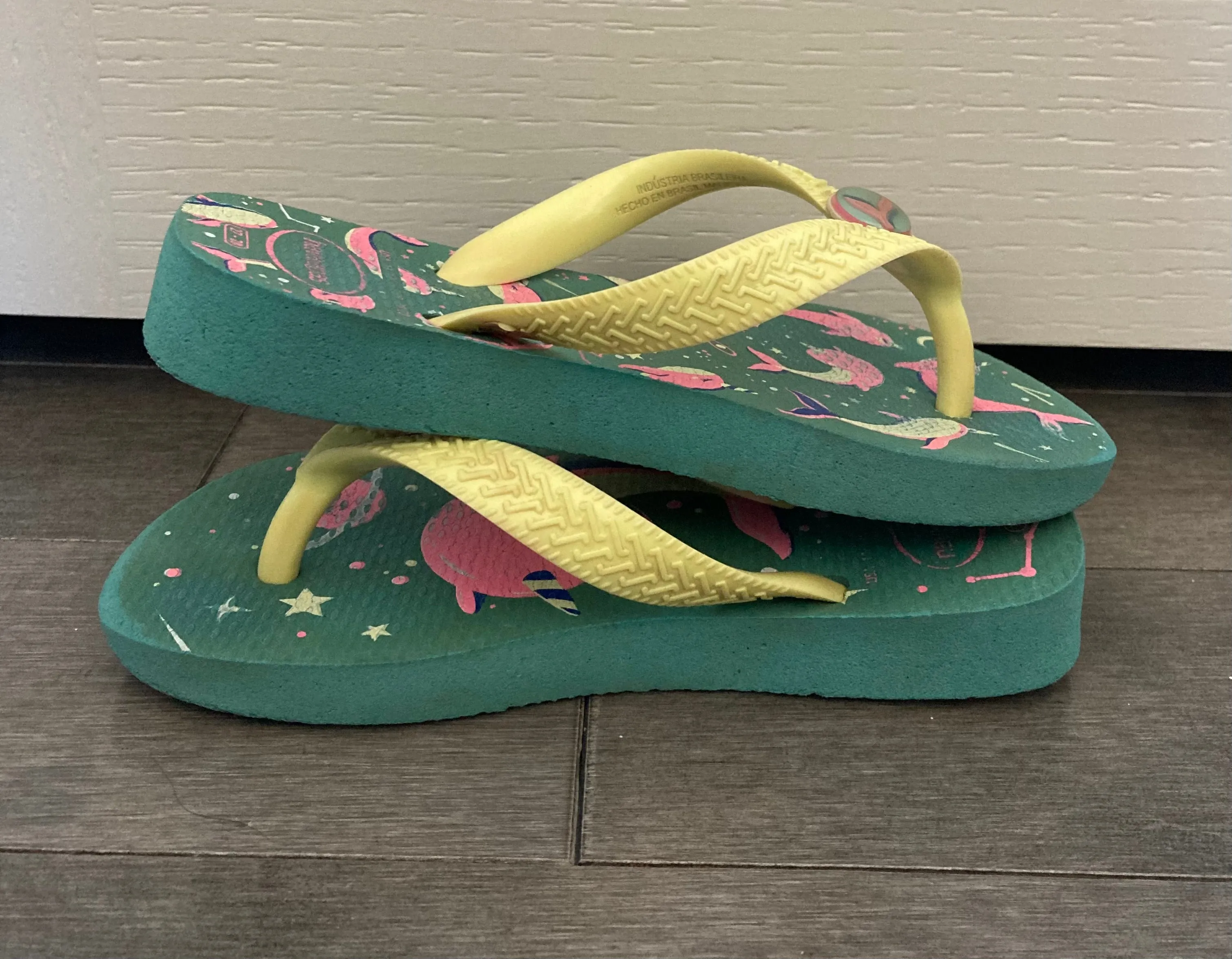 Braziliian Flip Flops with Narwhals by Havaianas, Size 29-30 EU/11-12 US, Shoes 11.5 (Toddler:2-4yr)