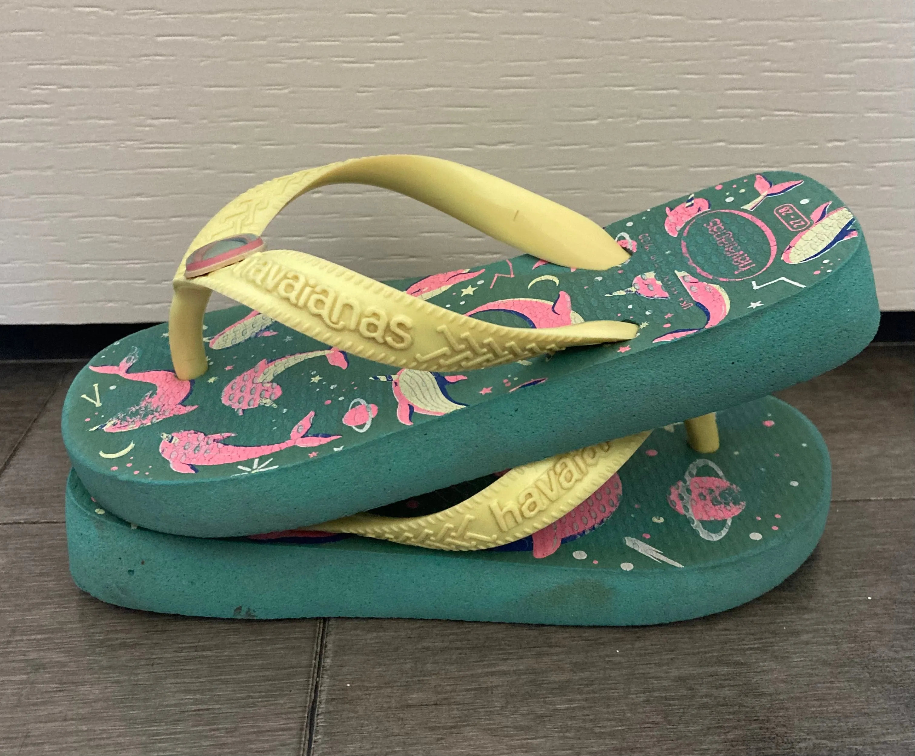 Braziliian Flip Flops with Narwhals by Havaianas, Size 29-30 EU/11-12 US, Shoes 11.5 (Toddler:2-4yr)