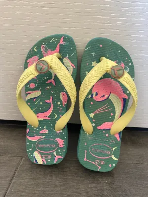 Braziliian Flip Flops with Narwhals by Havaianas, Size 29-30 EU/11-12 US, Shoes 11.5 (Toddler:2-4yr)