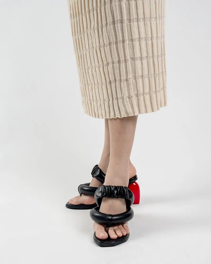 (Clean Up - US 6) Love Design Chunky Block High Heel Elastic Strap Thong Sandals