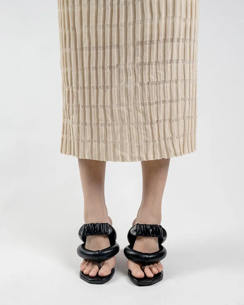 (Clean Up - US 6) Love Design Chunky Block High Heel Elastic Strap Thong Sandals