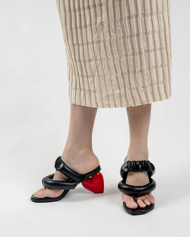 (Clean Up - US 6) Love Design Chunky Block High Heel Elastic Strap Thong Sandals