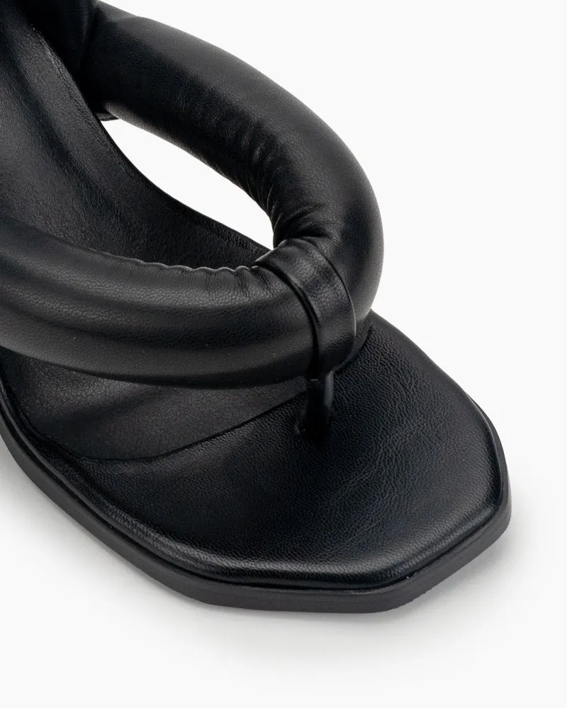 (Clean Up - US 6) Love Design Chunky Block High Heel Elastic Strap Thong Sandals