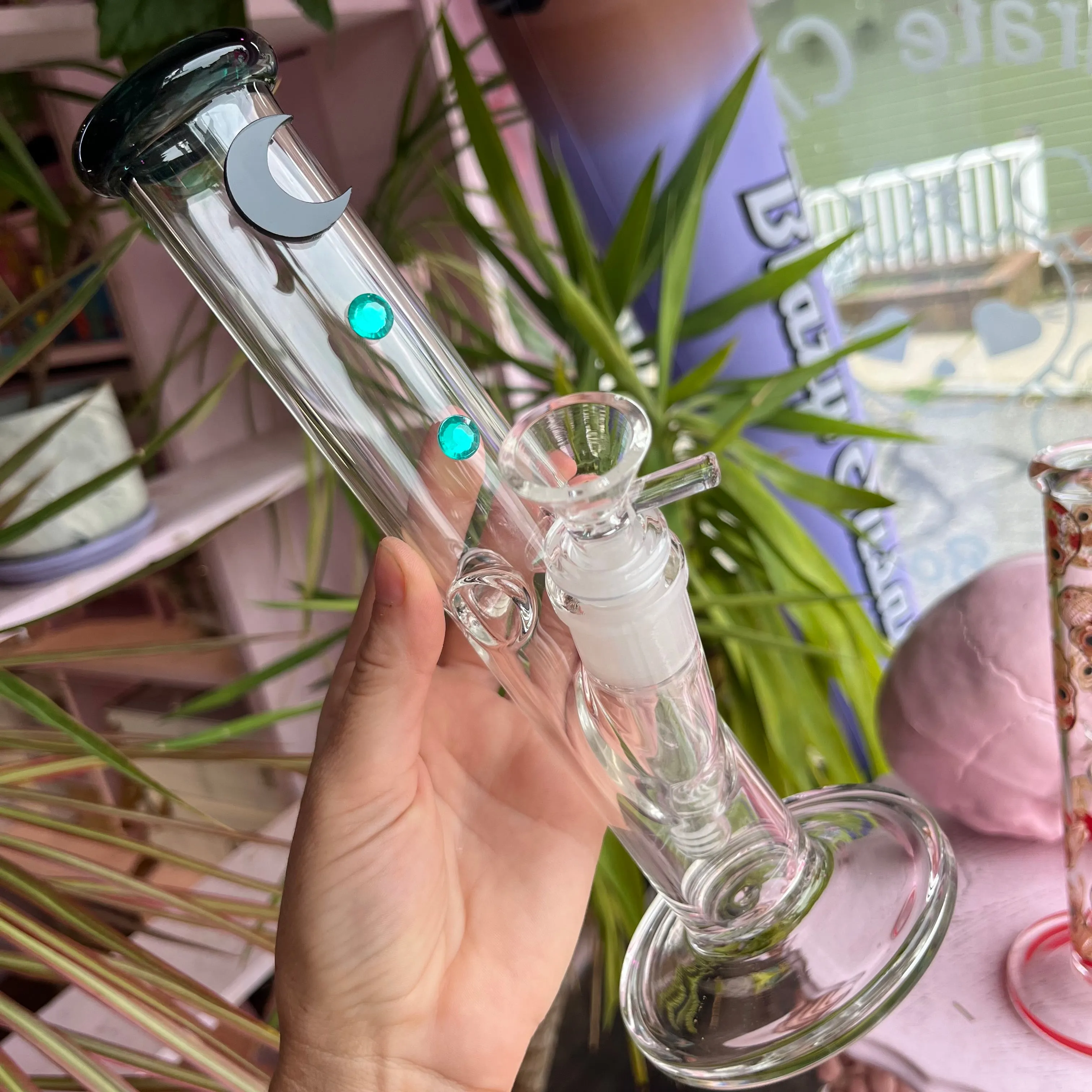 Crescent Moon Jeweled Tube Bong