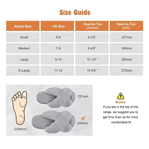 DOIOWN Women’s Fuzzy Slippers Cross Band Fluffy Slippers Faux Fur Slippers Plush House Open Toe Cozy Slippers for Women (Grey, Size 11-12)