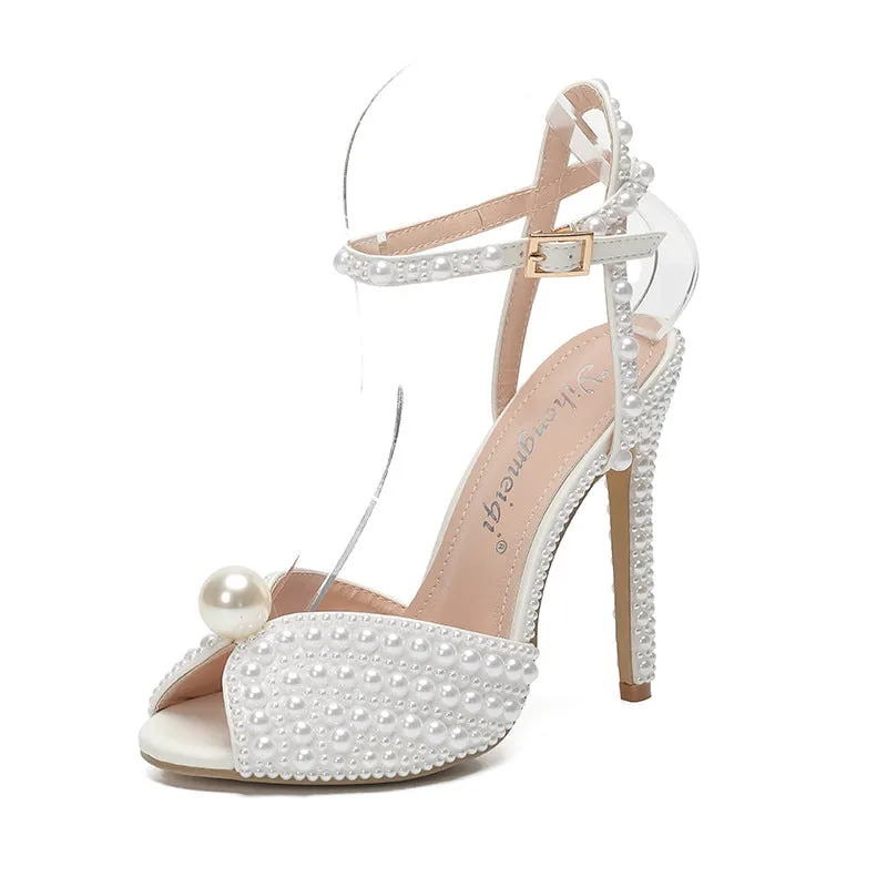Fish Mouth Fine and Shallow Mouth Water Drill Pearl Women's Shoes