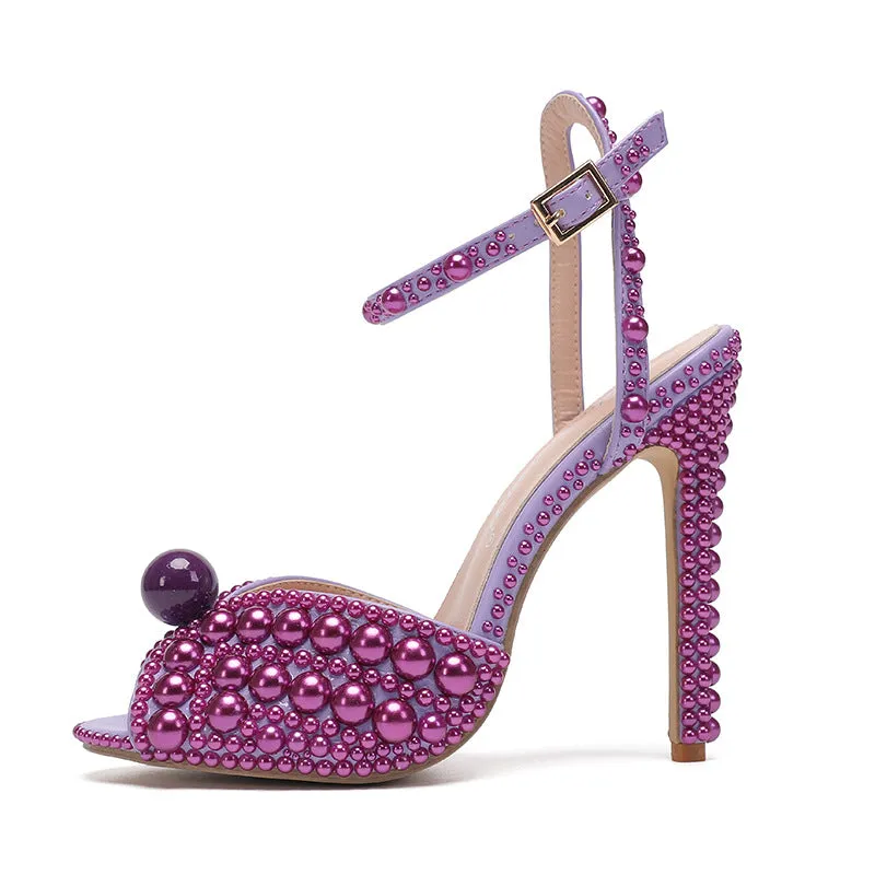 Fish Mouth Fine and Shallow Mouth Water Drill Pearl Women's Shoes