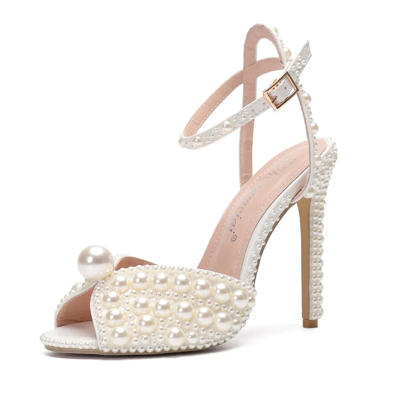 Fish Mouth Fine and Shallow Mouth Water Drill Pearl Women's Shoes