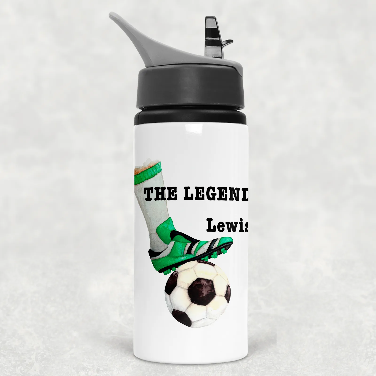 Football Legend Personalised Aluminium Straw Water Bottle 650ml