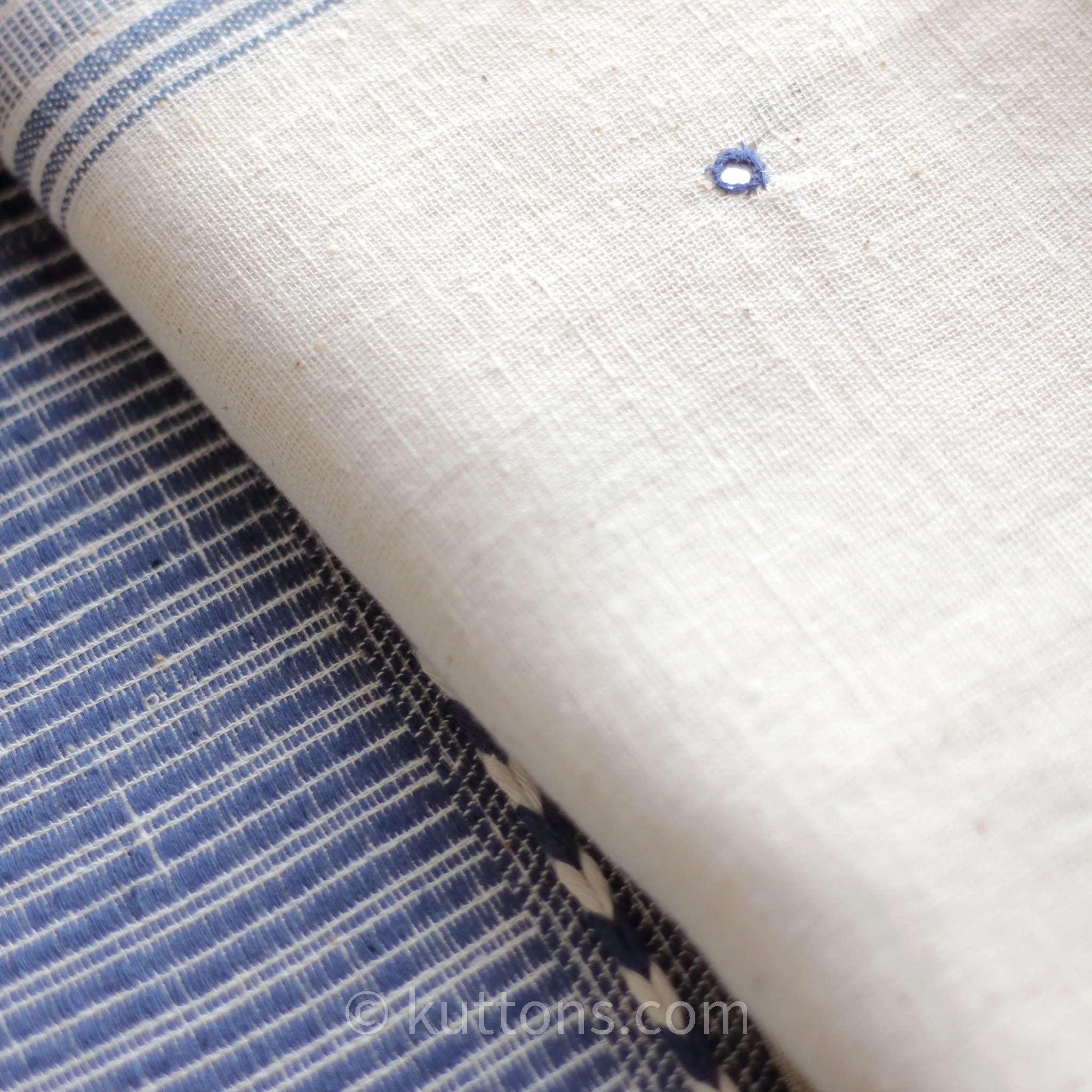 Handspun & Handwoven Organic Cotton Shawl with Embroidered Mirrors - 100% Organic Kala Cotton Wrap | Cream-Blue, 40x96"