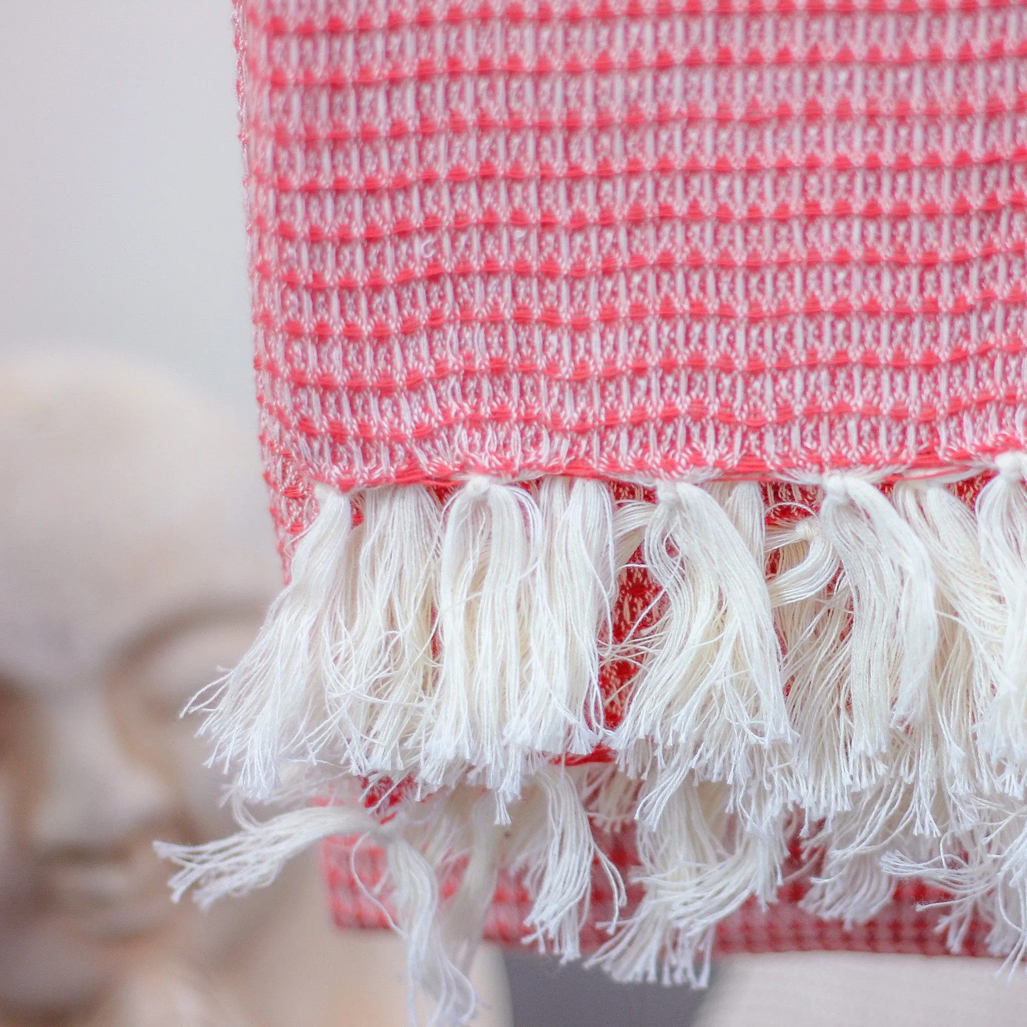 Handwoven Waffle Weave Pure Cotton Towel - Bath Room Decor | Red, 29x62"