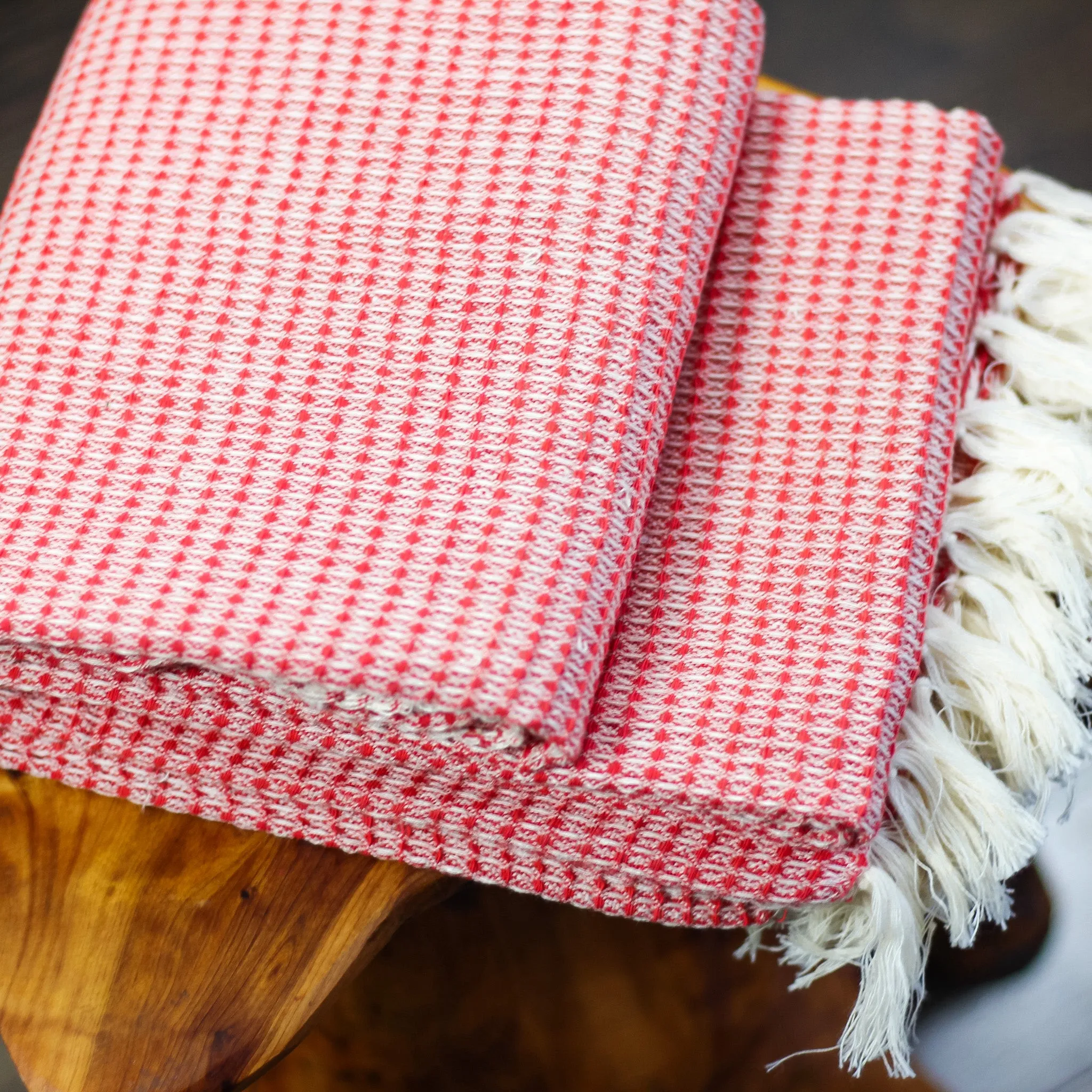 Handwoven Waffle Weave Pure Cotton Towel - Bath Room Decor | Red, 29x62"