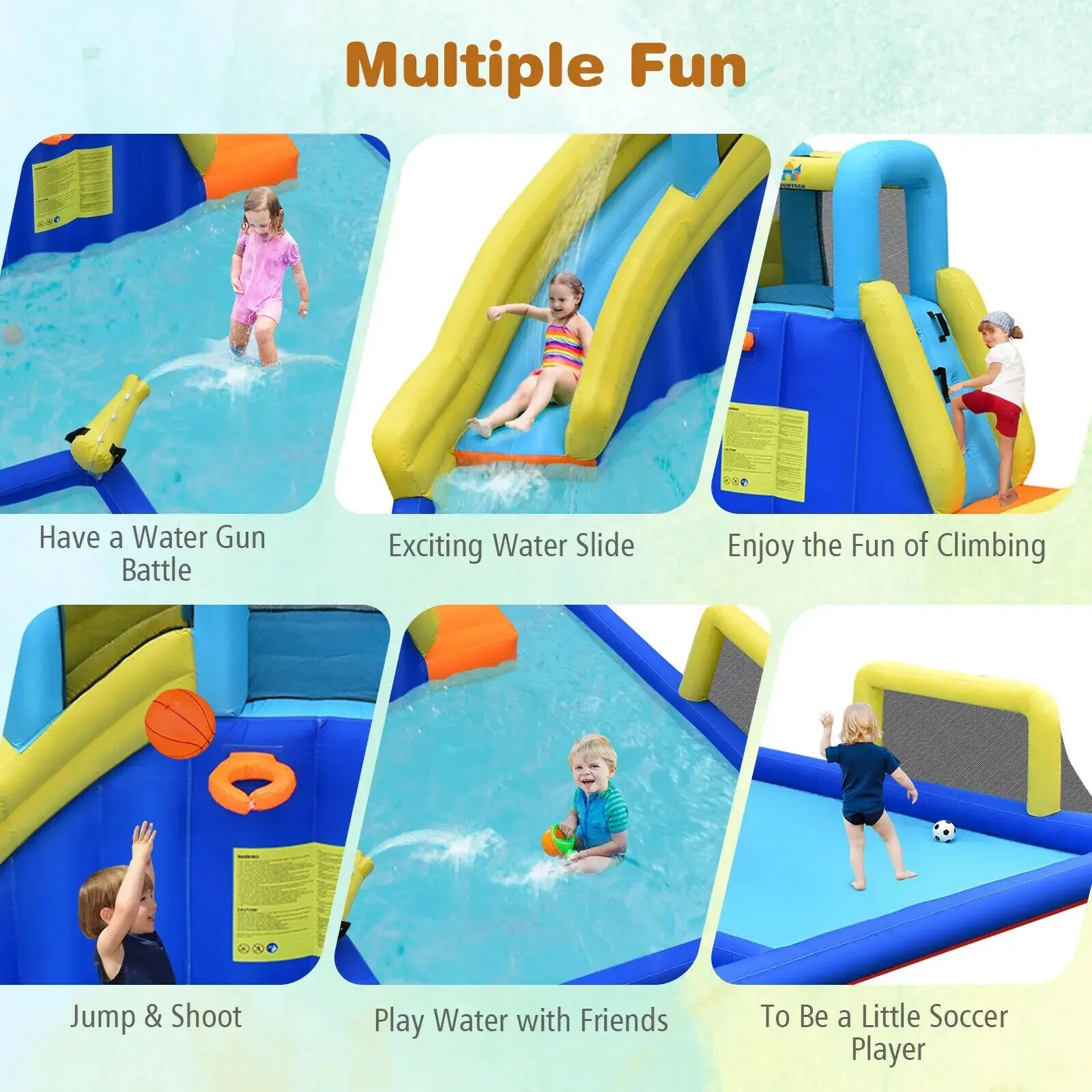 Inflatable Water Slide Bounce House, Water Guns (With or Without Blower)