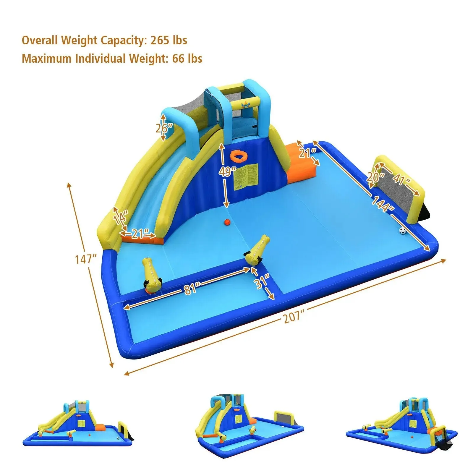Inflatable Water Slide Bounce House, Water Guns (With or Without Blower)