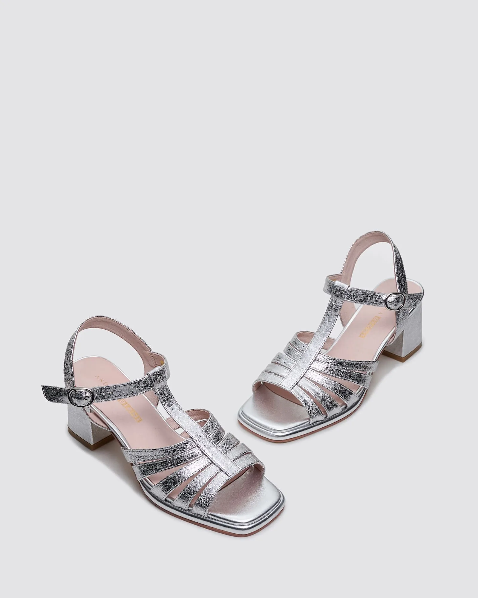 IRIS BLOCK HEELS SILVER CRACKLE LEATHER
