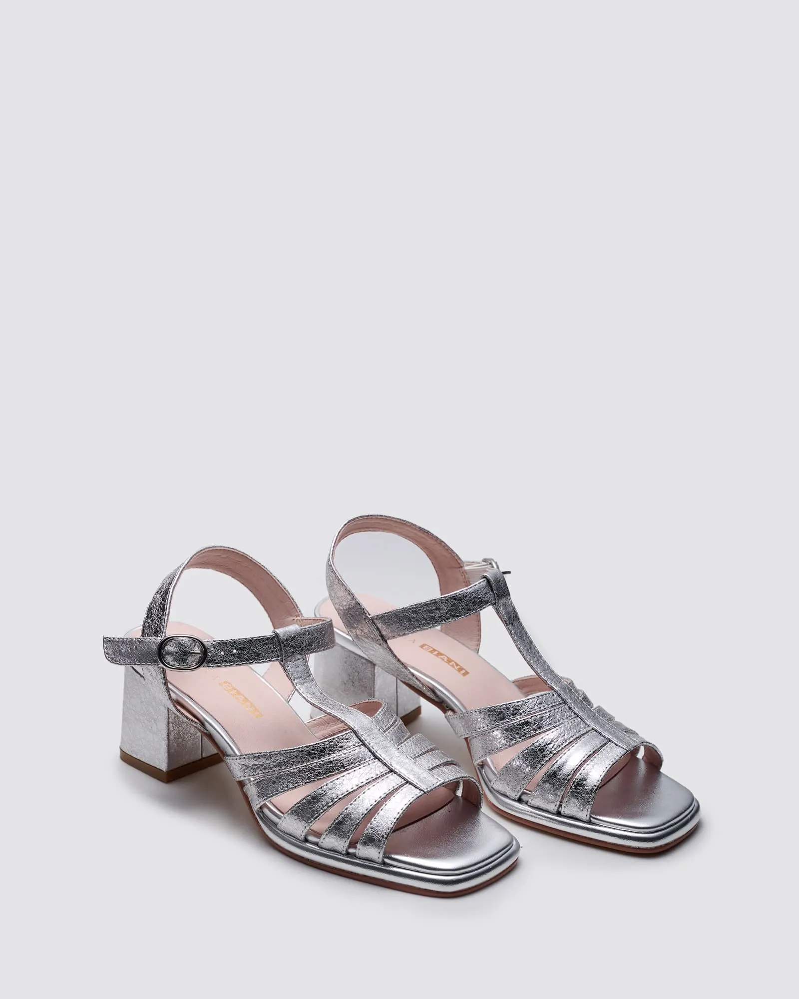 IRIS BLOCK HEELS SILVER CRACKLE LEATHER