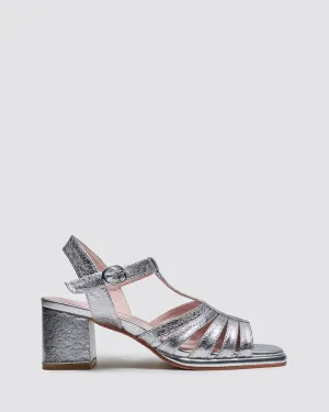 IRIS BLOCK HEELS SILVER CRACKLE LEATHER
