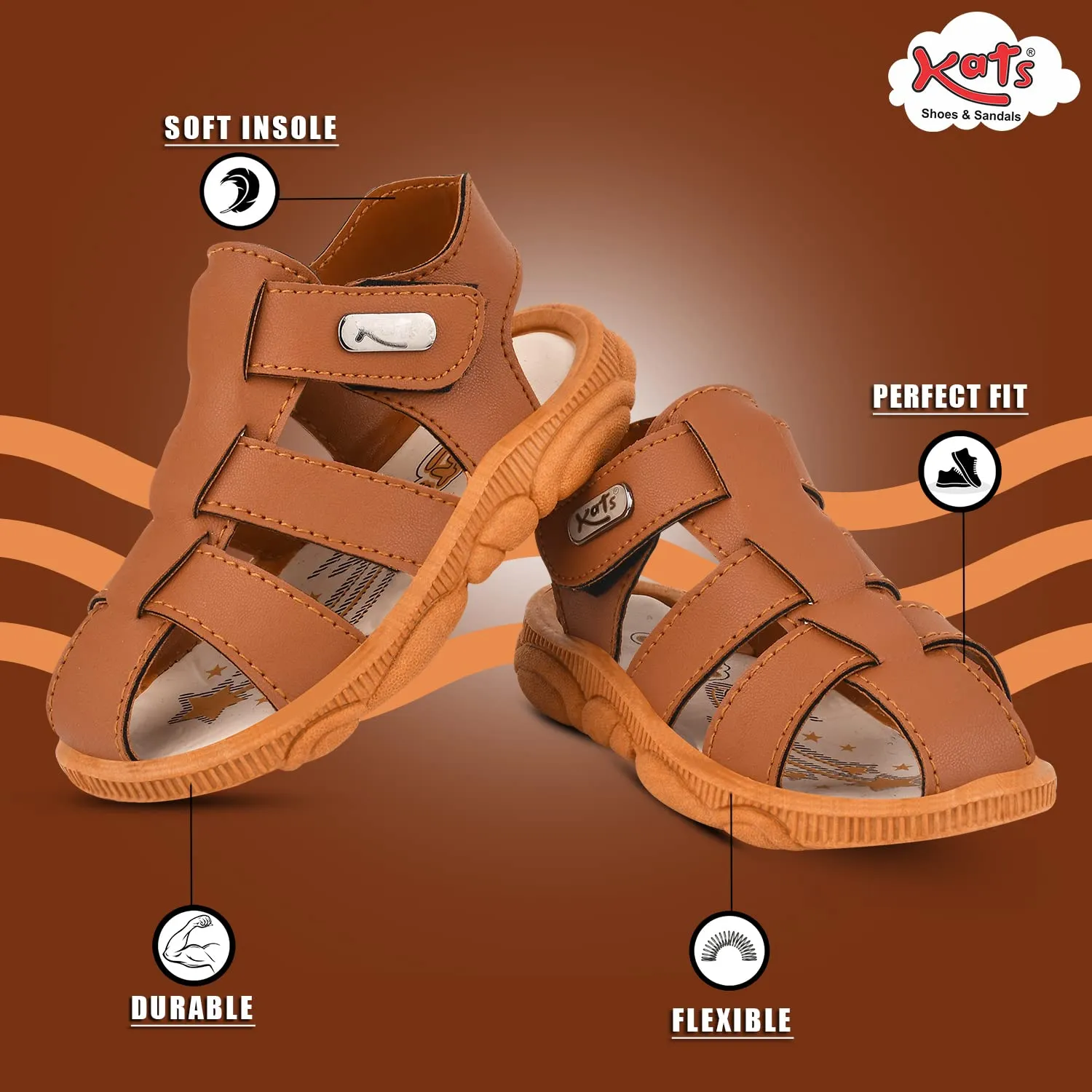 KATS Kids Flat Printed Sandal Walnut for Kids Boys & Girls (2.5 Years to 5 Years) Color: Brown, Size: 11C