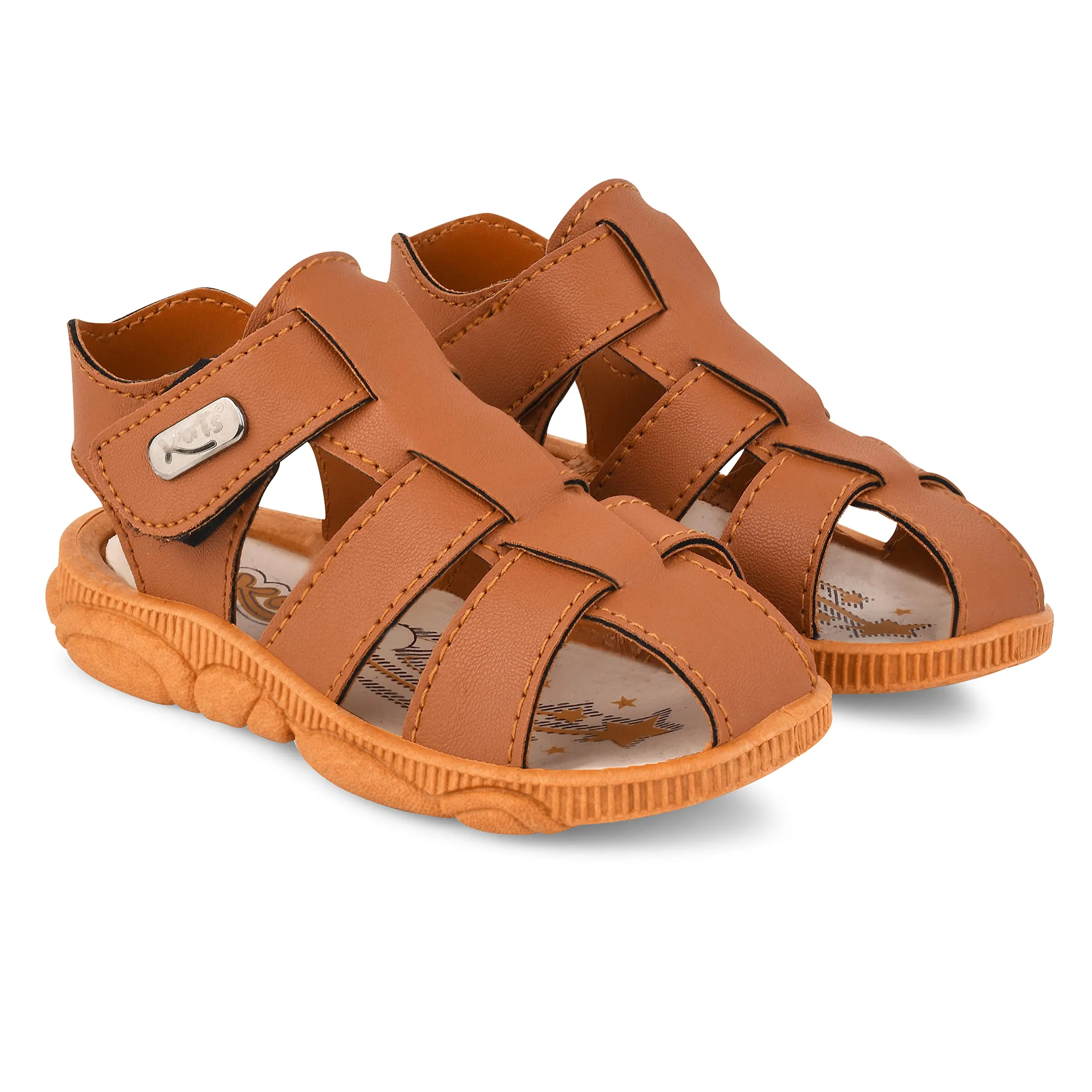 KATS Kids Flat Printed Sandal Walnut for Kids Boys & Girls (2.5 Years to 5 Years) Color: Brown, Size: 11C