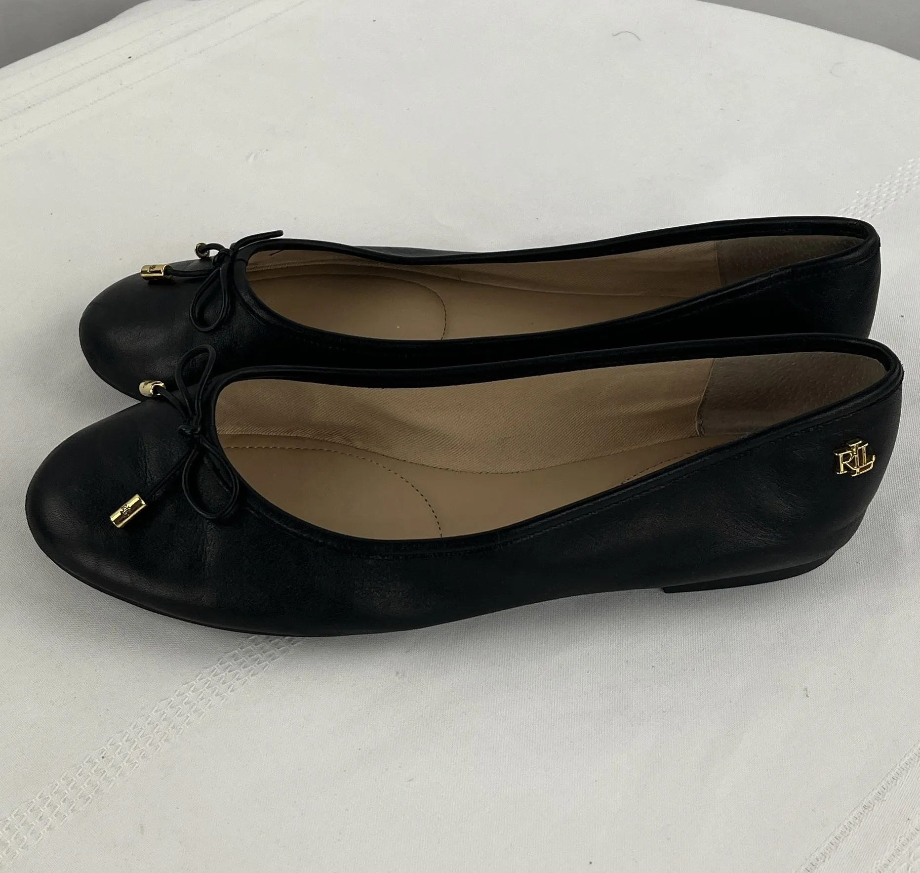 Lauren Ralph Lauren Women's Jayna Soft Nappa Black Leather Slip On Shoes Size 7