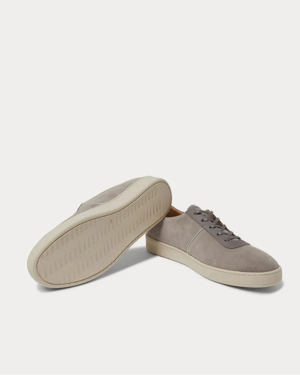 Leather-Trimmed Suede  Gray low top sneakers