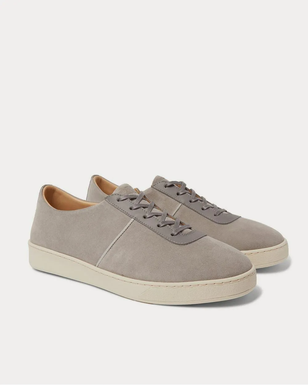 Leather-Trimmed Suede  Gray low top sneakers