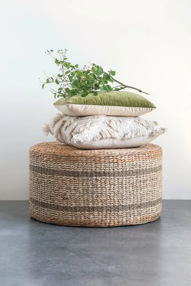 Natural Woven Water Hyacinth & Seagrass Pouf