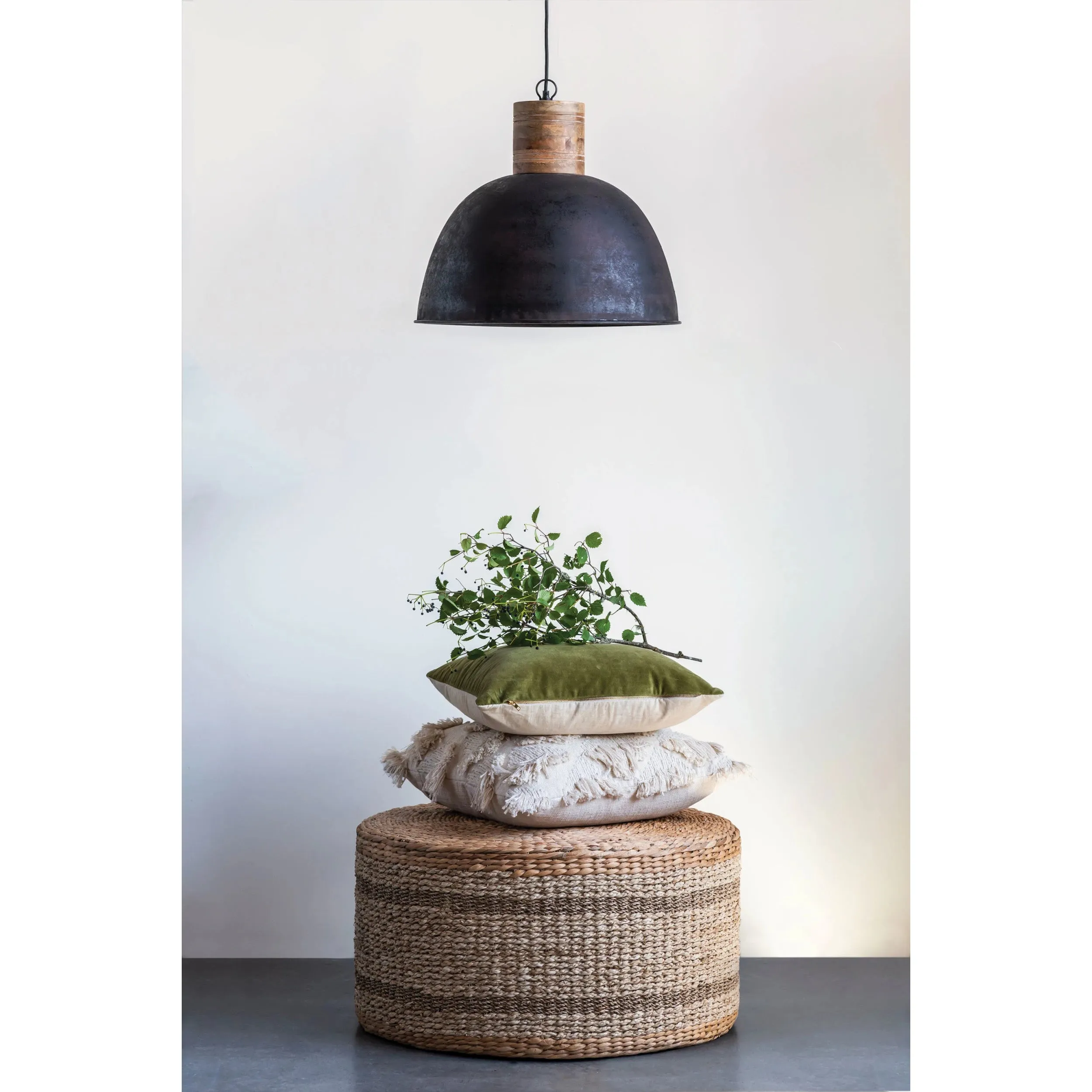 Natural Woven Water Hyacinth & Seagrass Pouf