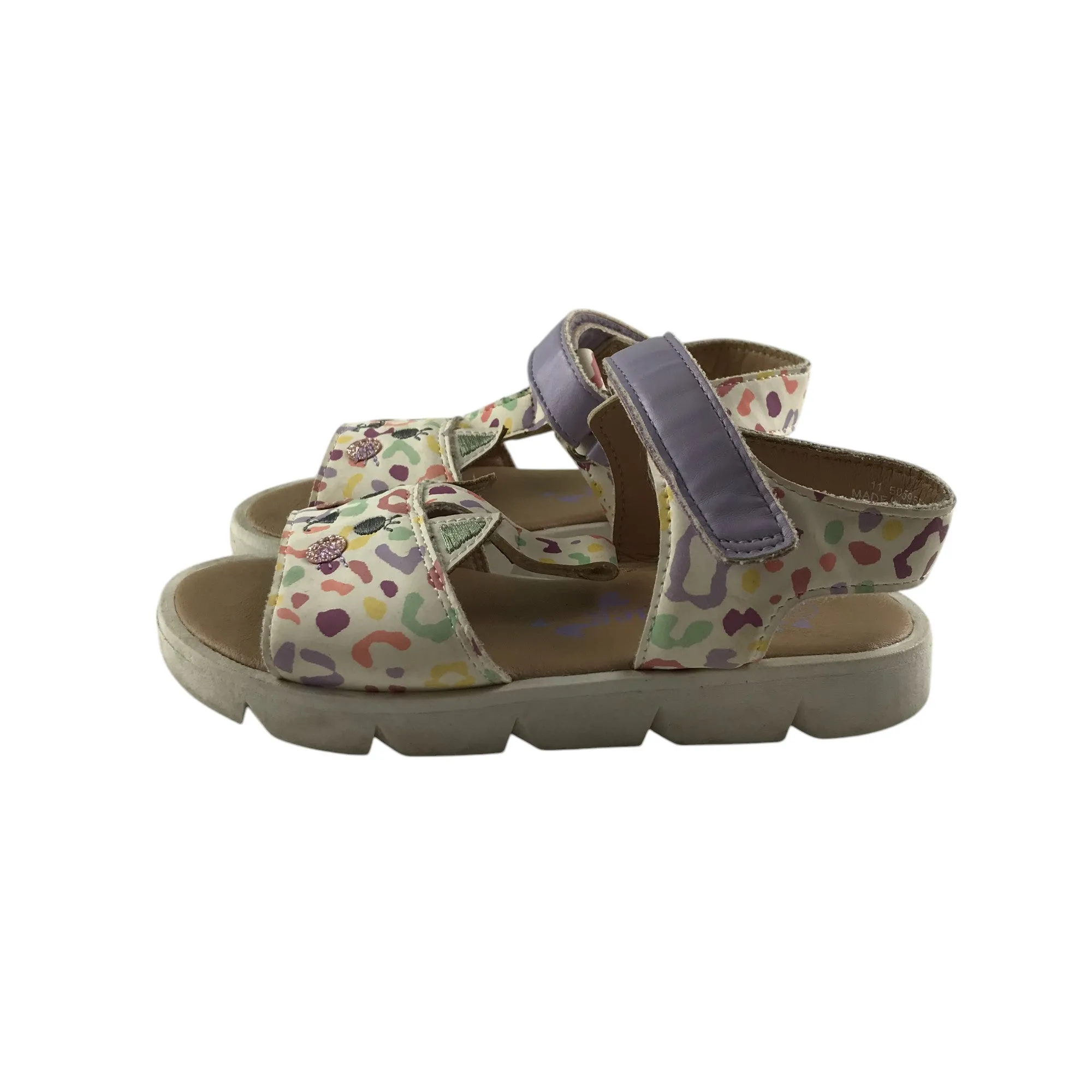 Nutmeg sandals shoe size 11 junior white animal print straps with cat face