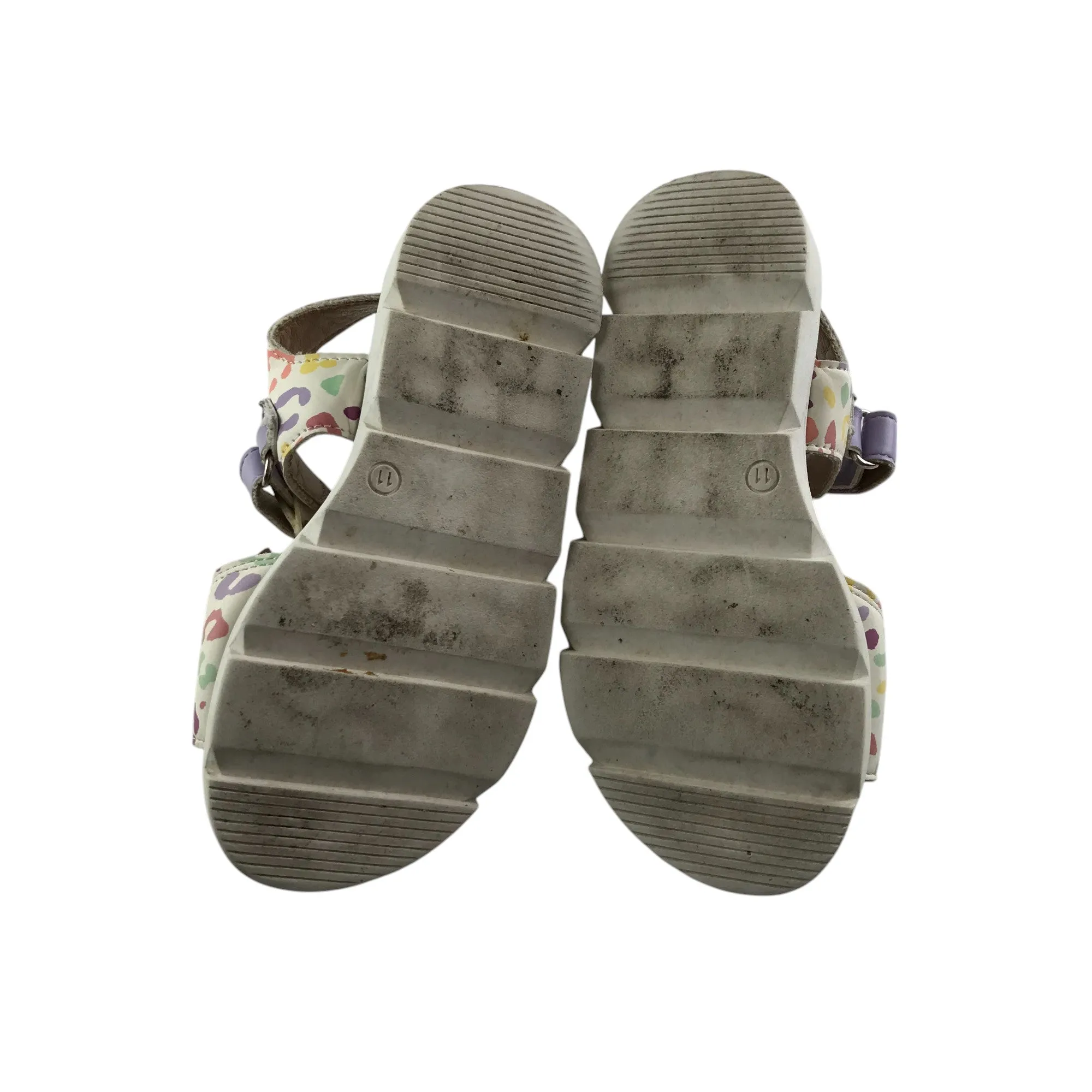 Nutmeg sandals shoe size 11 junior white animal print straps with cat face