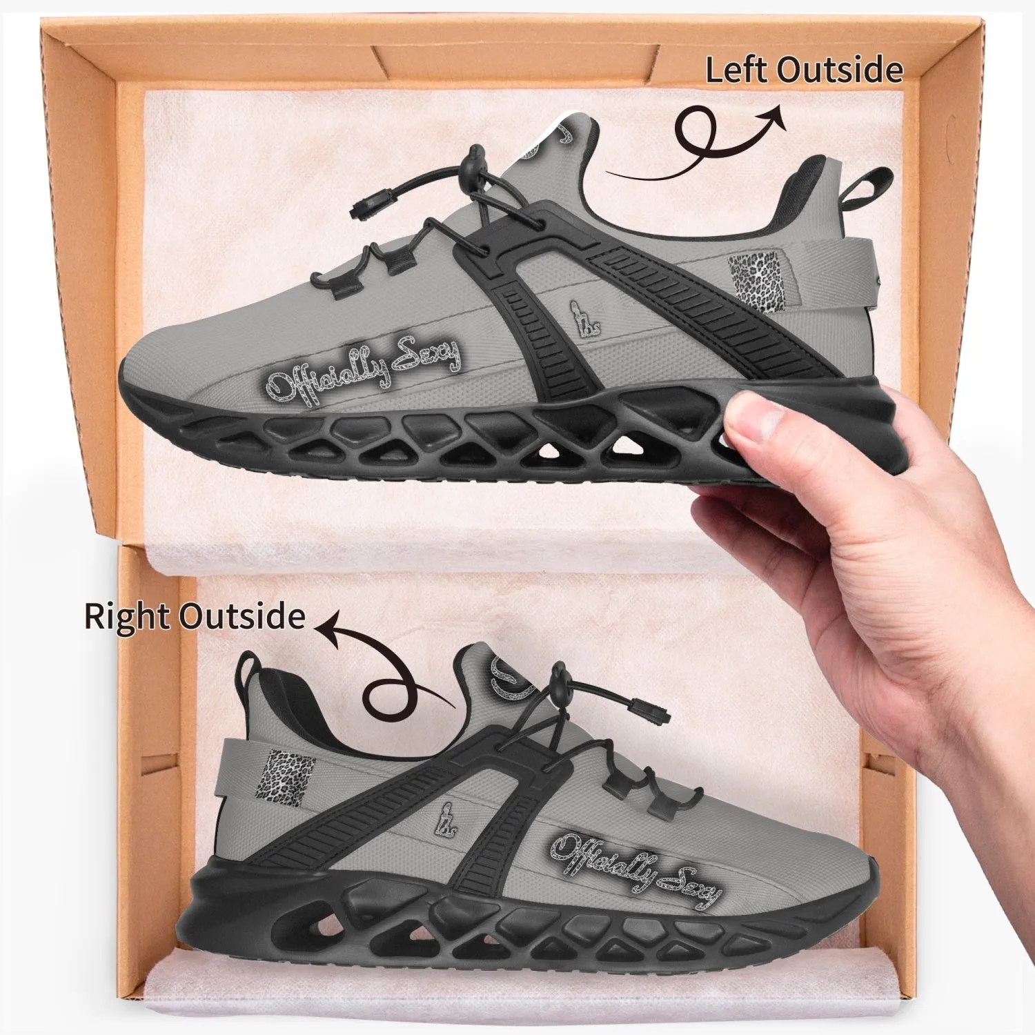Officially Sexy Snow Leopard Collection Grey Unisex Mesh Running Shoes