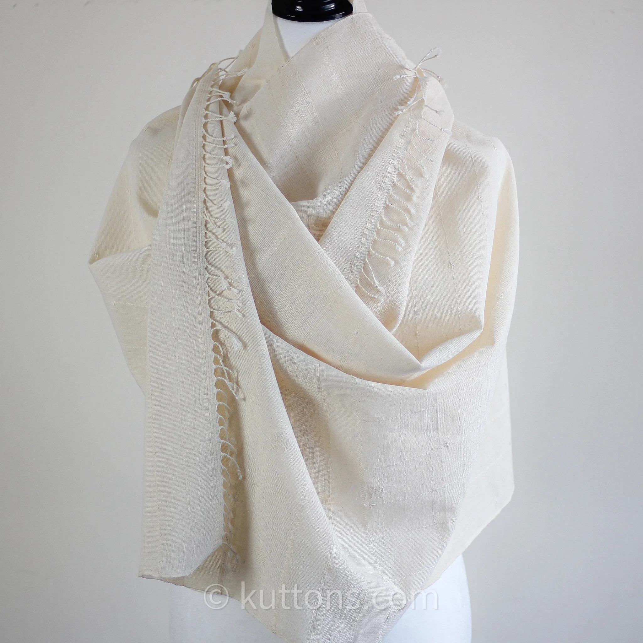 Organic Kala Cotton Bhujodi Scarf - Handspun and Handwoven | Cream, 24x76"