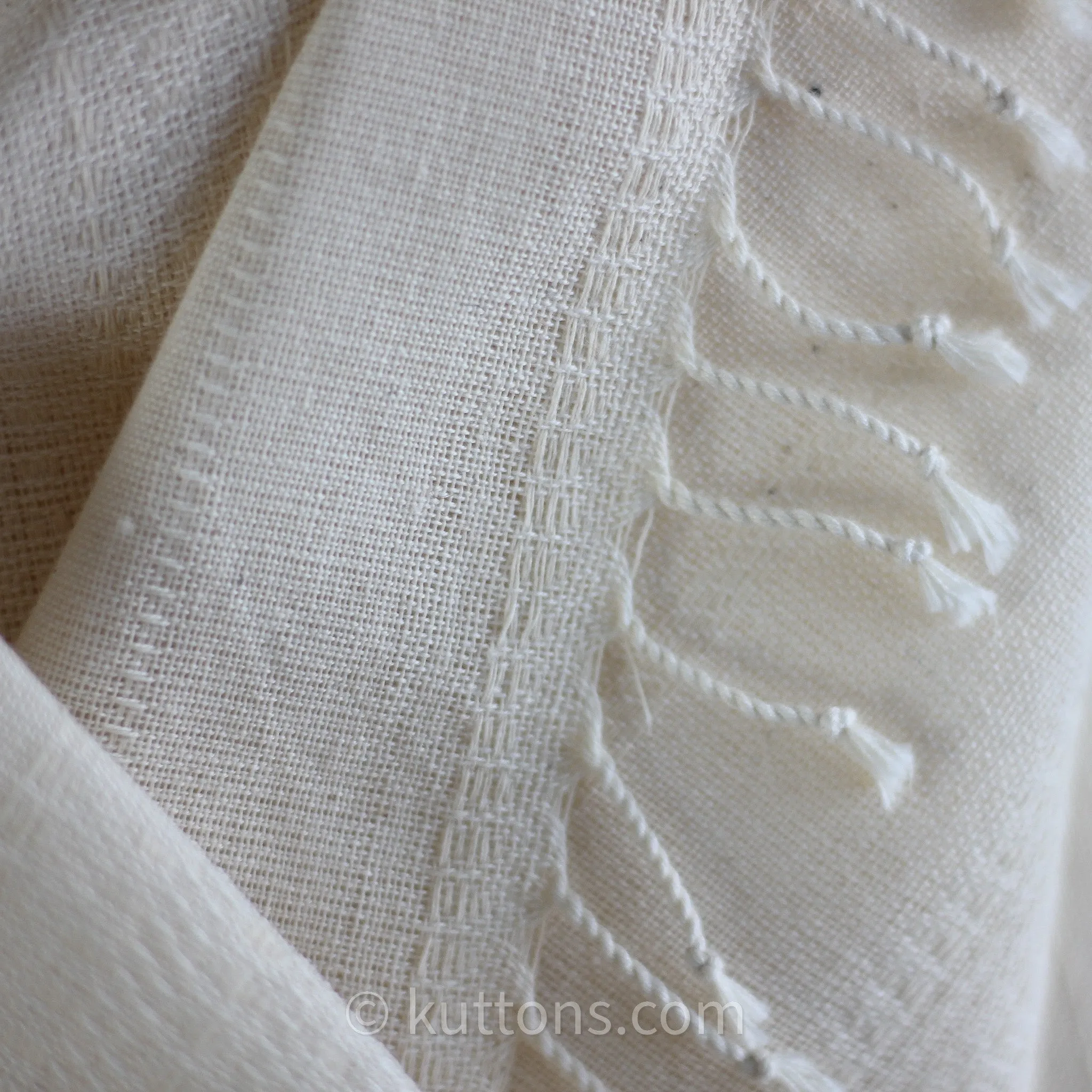 Organic Kala Cotton Bhujodi Scarf - Handspun and Handwoven | Cream, 24x76"