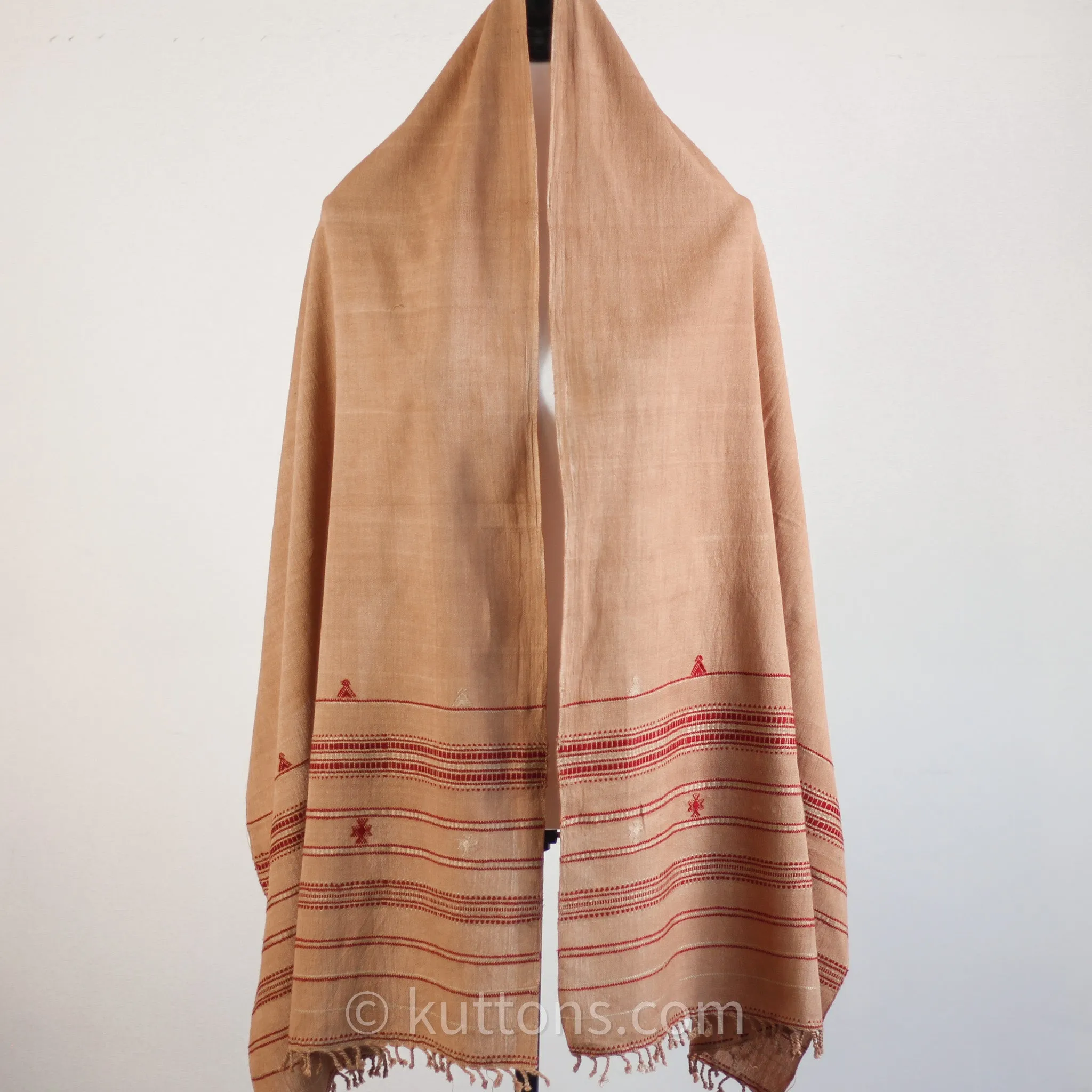 Organic Kala Cotton Scarf - Handwoven Wrap with Tassels | Brown, 23x74"