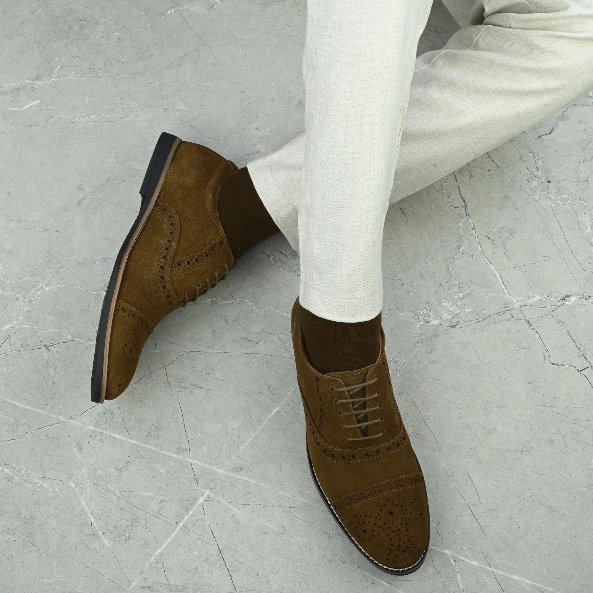 Peerless Suede Leather Brogue Derby Lace Ups