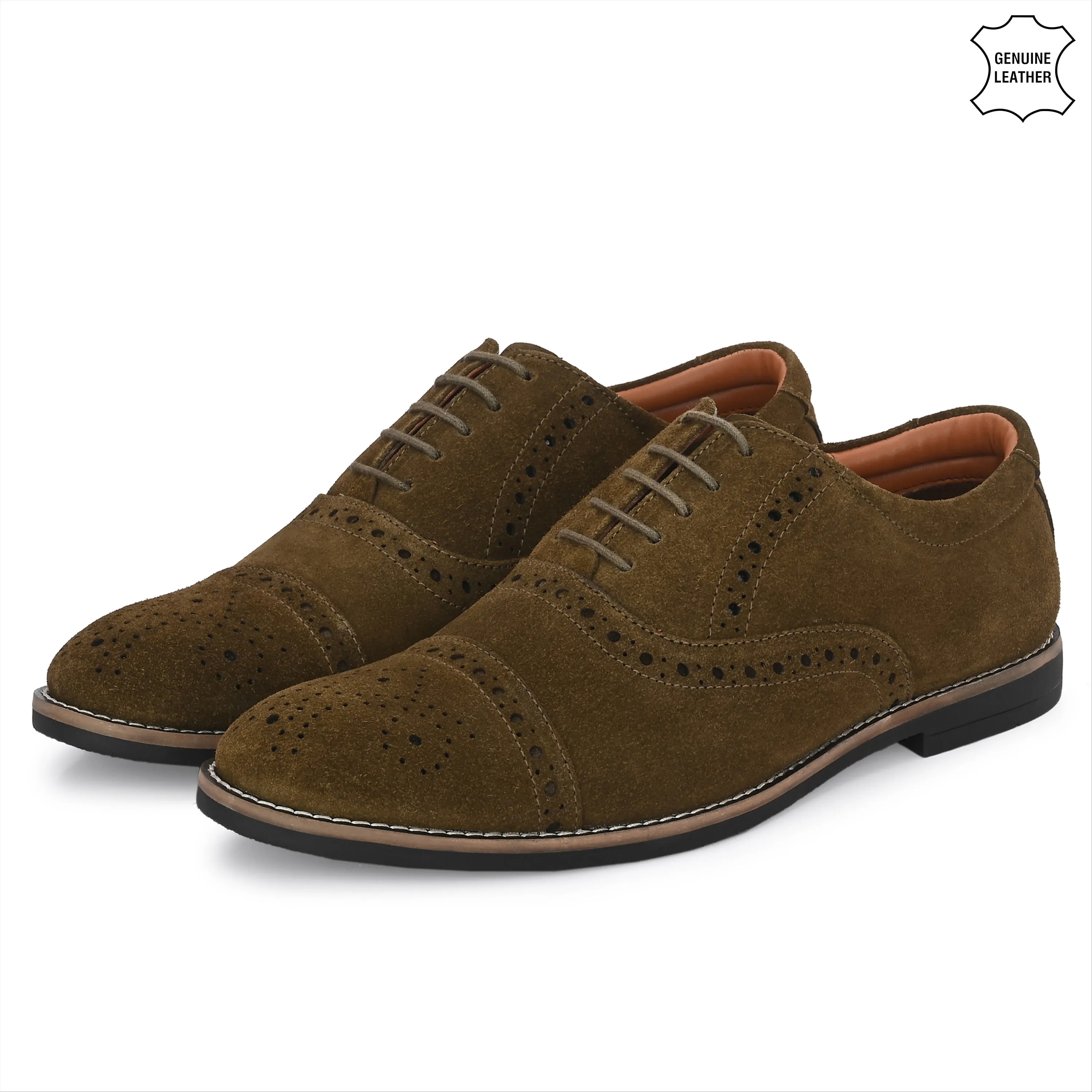 Peerless Suede Leather Brogue Derby Lace Ups